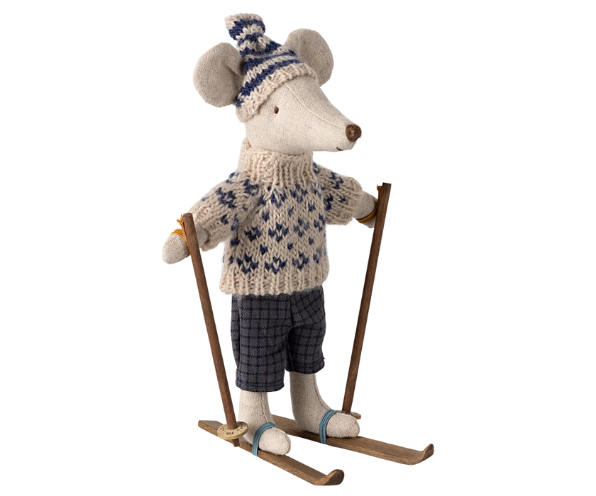 Maileg Wintermaus mit Skiset Papa Maus blau