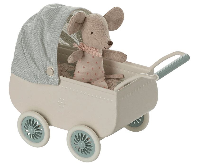 Kinderwagen mit Babymaus in Minze - Pilzessin.at - zauberhafte Kinderdinge