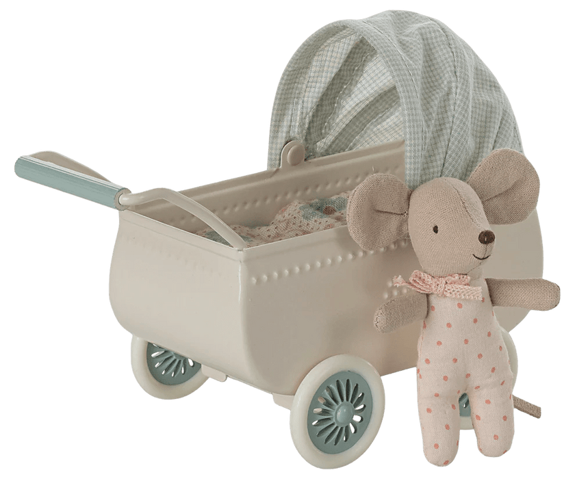 Kinderwagen mit Babymaus in Minze - Pilzessin.at - zauberhafte Kinderdinge
