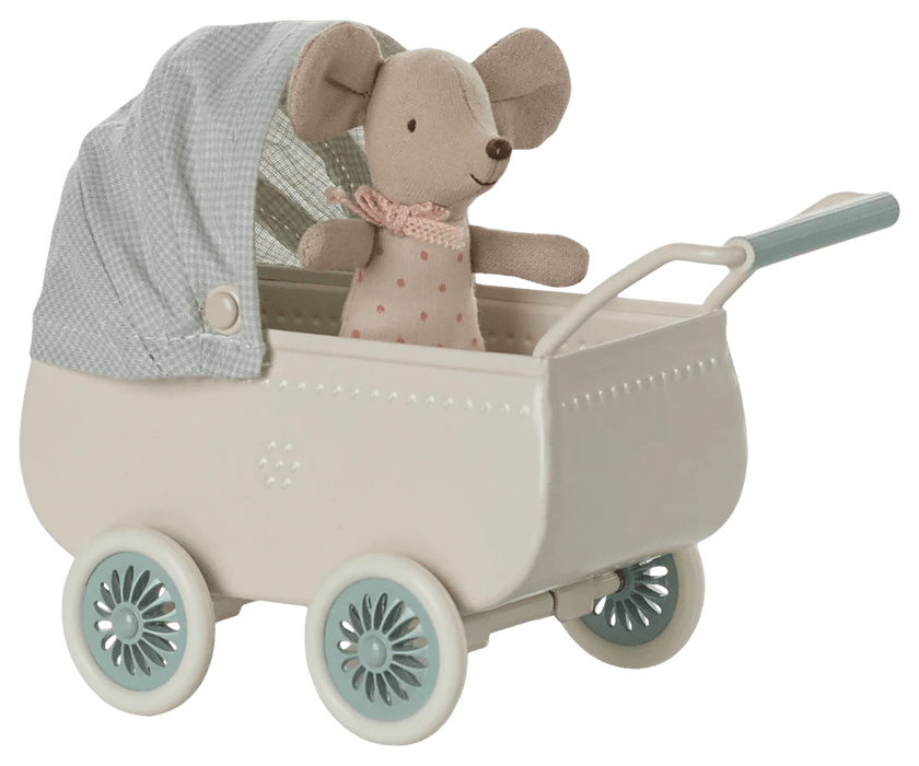 Kinderwagen mit Babymaus in Minze - Pilzessin.at - zauberhafte Kinderdinge