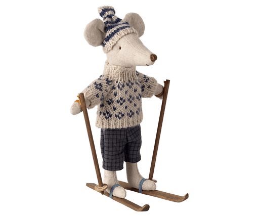 Maileg Wintermaus mit Skiset – Papa Maus, Blau - Pilzessin.at - zauberhafte Kinderdinge