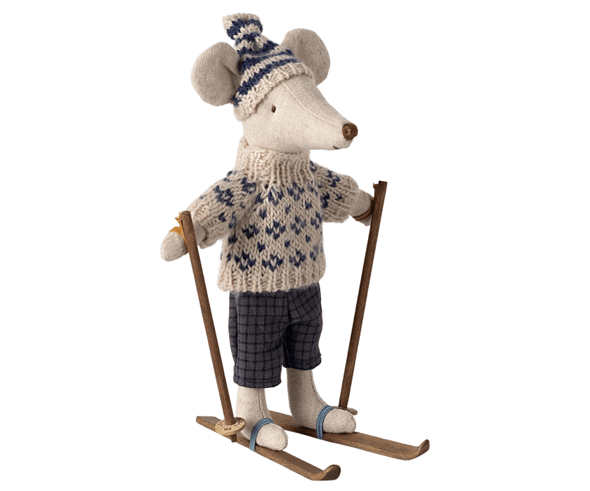 Maileg Wintermaus mit Skiset – Papa Maus, Blau - Pilzessin.at - zauberhafte Kinderdinge