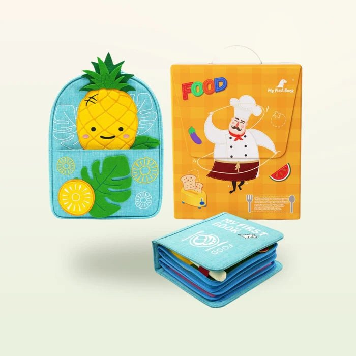 Quiet Book mit Rucksack - Feinschmecker, hellblau (1-3 Jahre) - Pilzessin.at - zauberhafte Kinderdinge