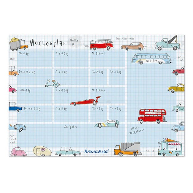 Schreibtischunterlage „Wochenplan Autos“ - Pilzessin.at - zauberhafte Kinderdinge