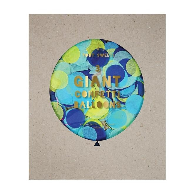 Riesenballons mit Konfetti 3 Stück blau grün von Meri Meri