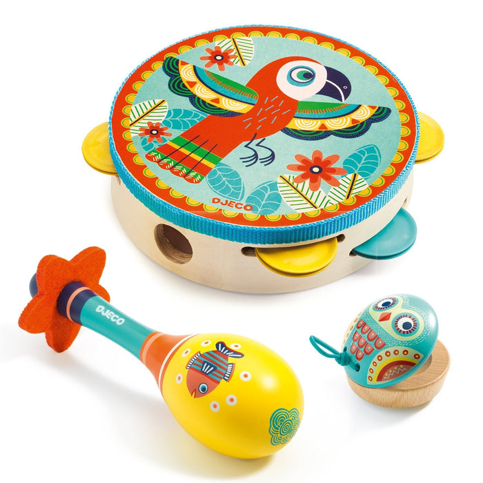⋙ 3-teiliges Set: Tambourine, maracas, castanet Animambo von Djeco ♥ - Pilzessin.at - zauberhafte Kinderdinge
