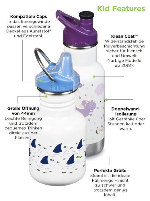 Edelstahltrinkflasche Jellyfish 355ml mit Sport Cap von Klean Kanteen - Pilzessin.at - zauberhafte Kinderdinge