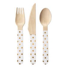 Holzbesteck weiß gold gepunktet Variante 3 von Delight Department - Pilzessin.at - zauberhafte Kinderdinge