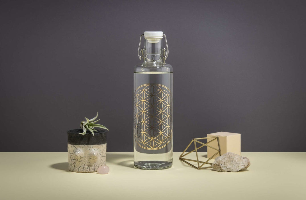 Trinkflasche aus Glas 1,0 l Flower of Life von Soulbottles