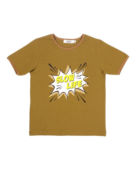 T-Shirt in khaki "Slow Live" von SayPlease - Pilzessin.at - zauberhafte Kinderdinge