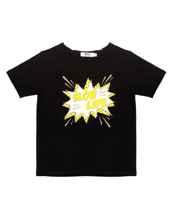 T-Shirt in schwarz "slow live" von SayPlease - Pilzessin.at - zauberhafte Kinderdinge